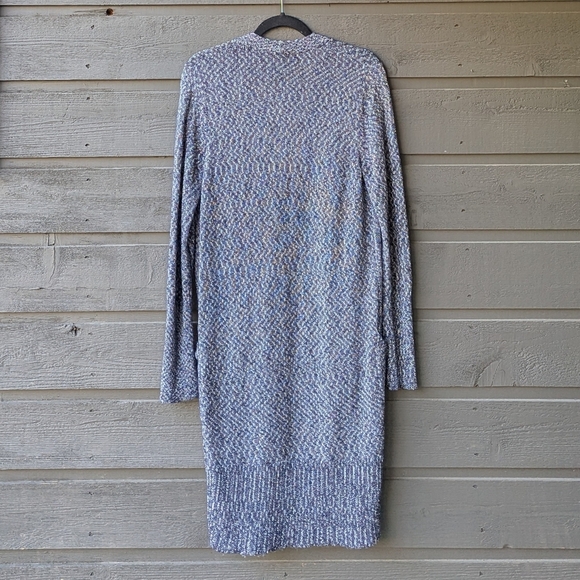 Athleta Weekend Wrap Open Front Cardigan Long Sweater With Pockets Blue White M - Picture 7 of 11